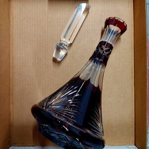Crystal Ruby Red Cut to Clear Bohemian Style Large Decanter